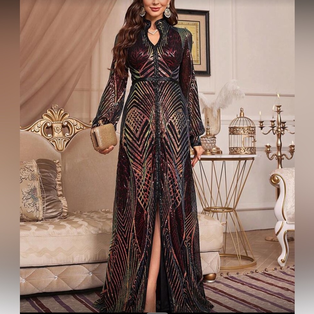 Elegant Multicolor Sequins Maxi Dress